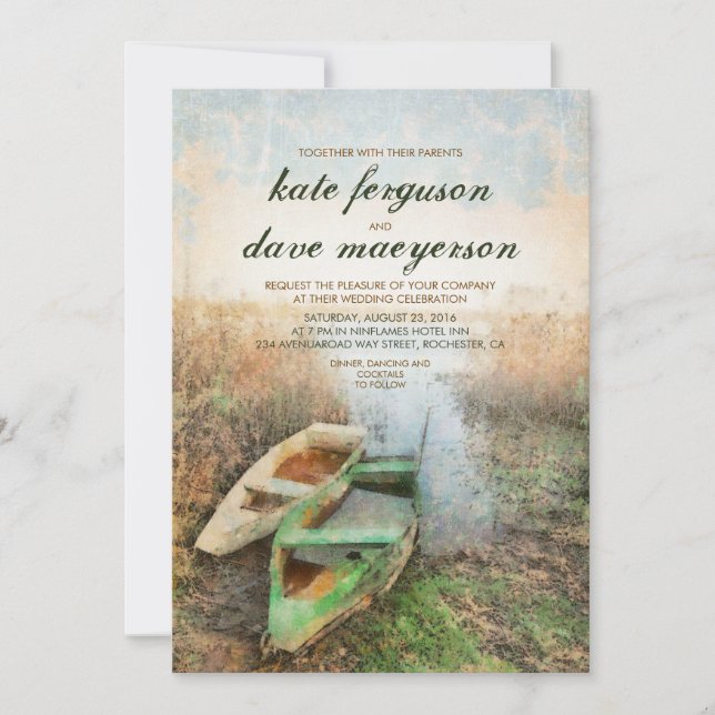 Convites De Casamento Rustic Canoe Waterfront (Frente)