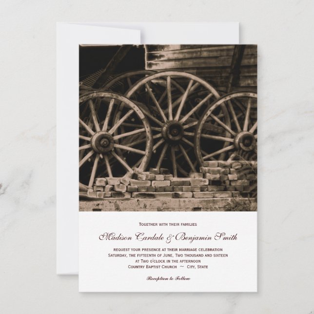 Convites de casamento Rustic Country Western Wagon (Frente)