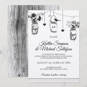 Convites de Casamento Rustic Mason Jar Wood Kraft