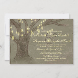 Convites de casamento Rustic Oak Tree Mason Jar Li