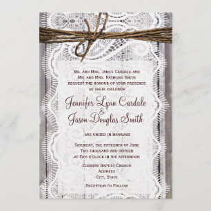 Convites de casamento rústicos da madeira da guit