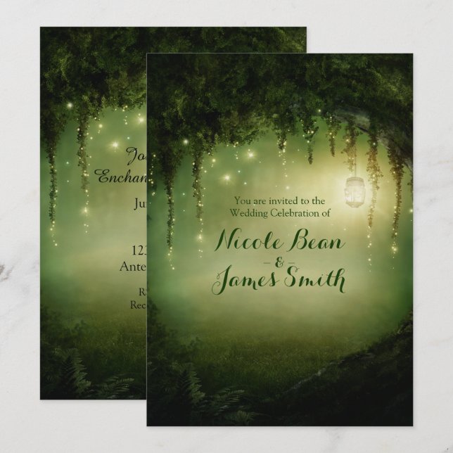 Convites de Casamento Rústicos Floresta Encantada (Frente/Verso)