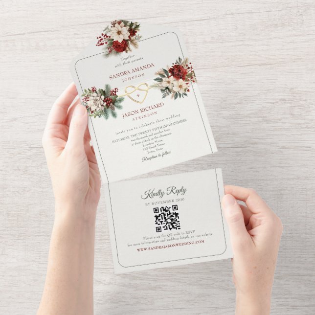 Convites de Casamento Rusticos Pinheiro Verde Verm (Aba destacável)