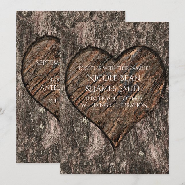 Convites de Casamento Rústicos Tronco de Árvore Ta (Frente/Verso)