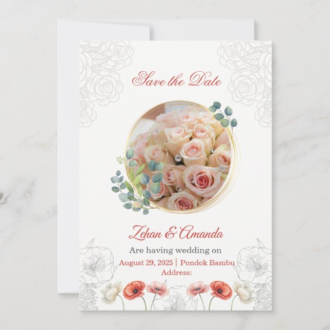 convites de casamento Salve a Data flora aquarela (Frente)