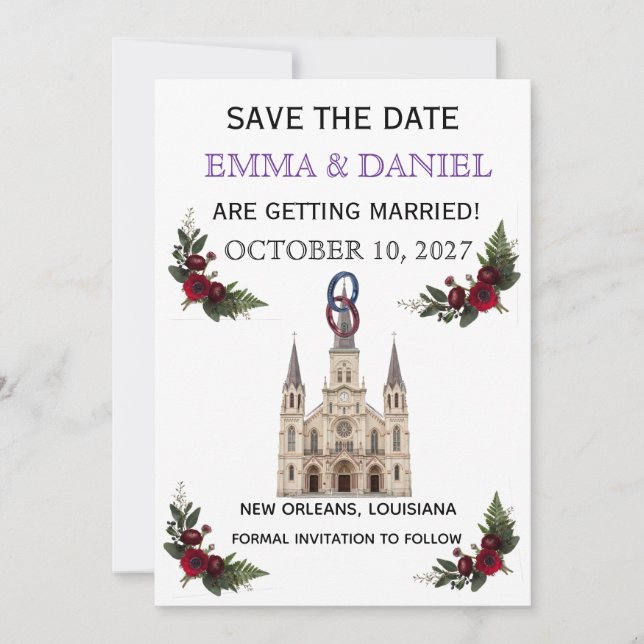 convites de casamento salve a data nova orleans la (Frente)