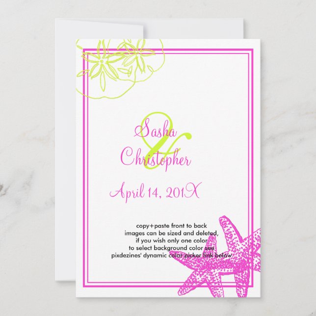 Convites de Casamento Sand+Sea/lima verde+fuchsia (Frente)