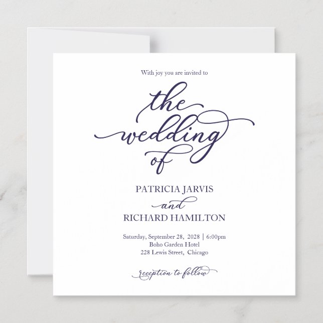 Convites de Casamento Simples Chic Azul Marinho Sc (Frente)
