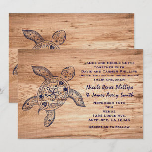 Convites de Casamento Tartaruga Havaiana e Madeira