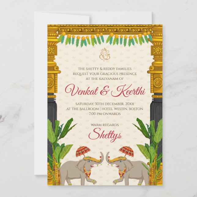 Convites de casamento Telugu Casamento no sul da Í (Frente)
