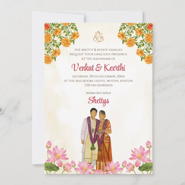 Convites de casamento Telugu & convites de casamen (Frente)