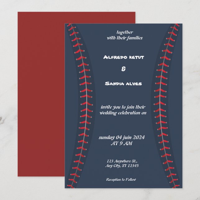 Convites de casamento tema beisebol amor esportes (Frente/Verso)