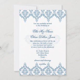 Convites de Casamento tema damasco Azul e Branco