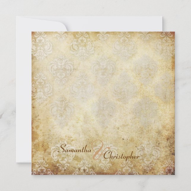 Convites de Casamento tema damasco Vintage (Frente)