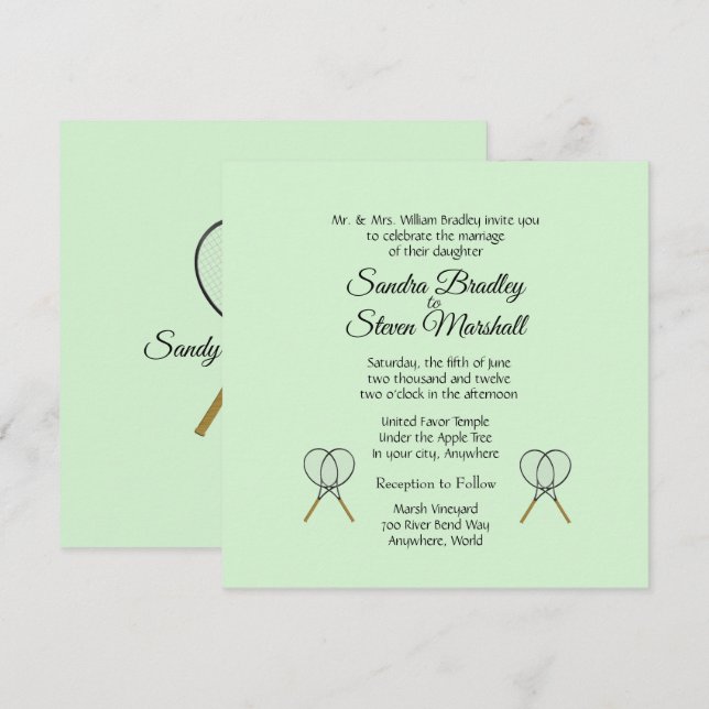 Convites de Casamento Tema de Ténis (Frente/Verso)