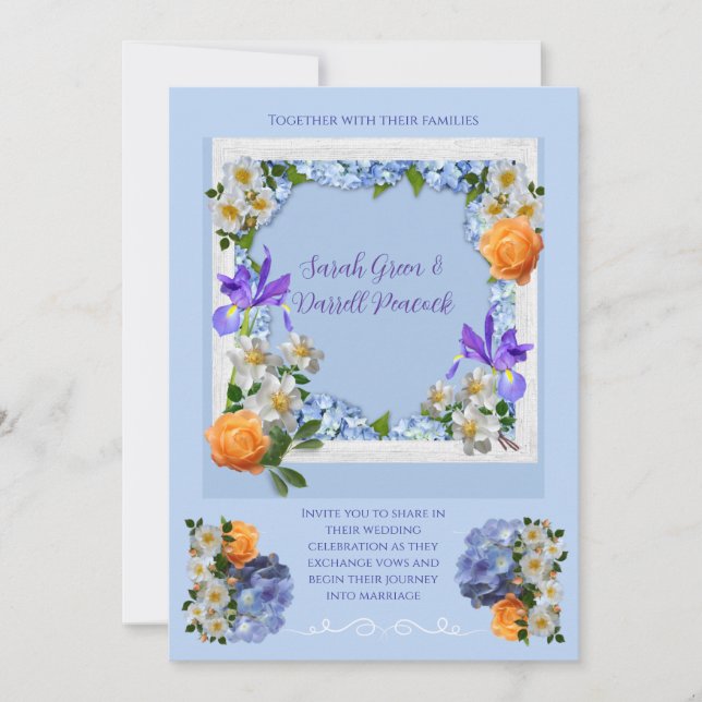 Convites de casamento temáticos florais azuis (Frente)