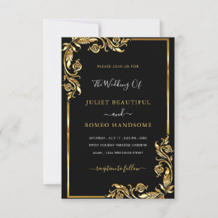 Convites de Casamento Template Código QR Dourado P