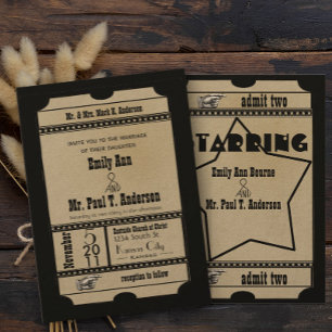 Convites de Casamento Ticket Old Hollywood
