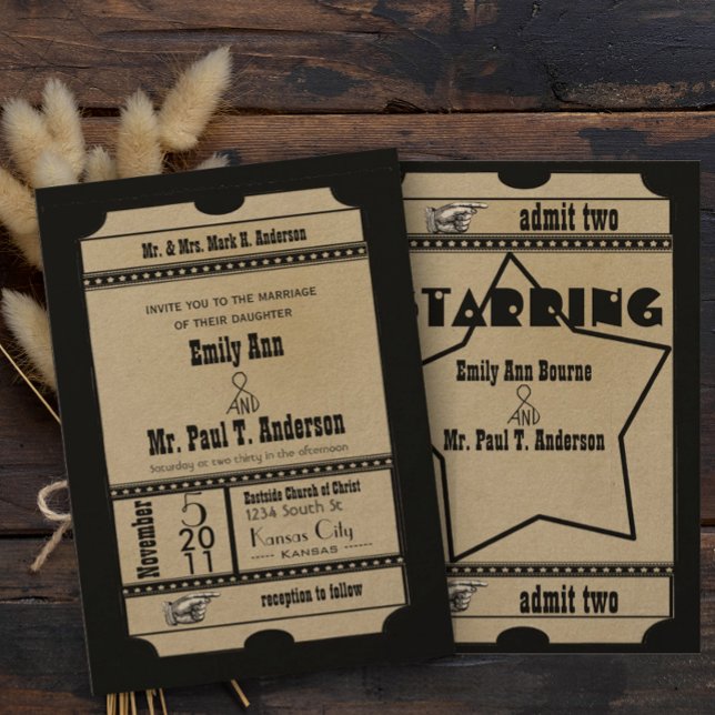 Convites de Casamento Ticket Old Hollywood (Criador carregado)