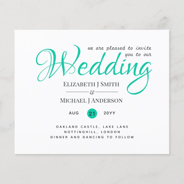 Convites de casamento TIPOGRAHY Orçamentário - TEA (Frente)