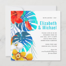 Convites de Casamento Tropicais com Folhas Abstrat
