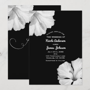 Convites de Casamento Tropicais Pretos com Hibisco