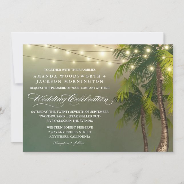 Convites de Casamento Tropical de Palma de Praia (Frente)