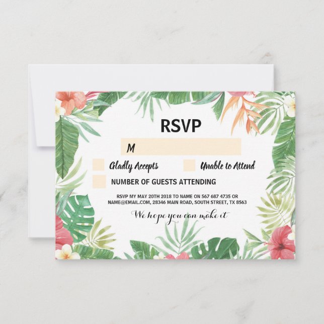 Convites de Casamento Tropical RSVP Cartões Aloha  (Frente)