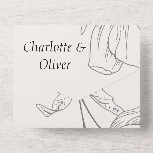 Convites de Casamento Tudo em Um com Arte de Linha (Verso)