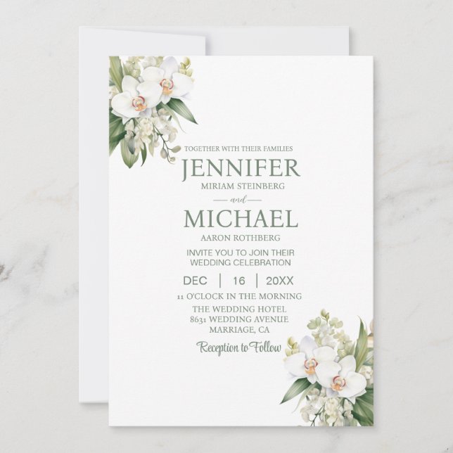 Convites de Casamento Tudo em Um Orquídeas Brancas (Frente)