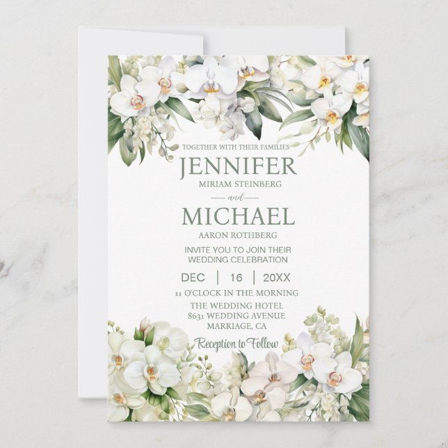 Convites de Casamento Tudo em Um Orquídeas Brancas (Frente)
