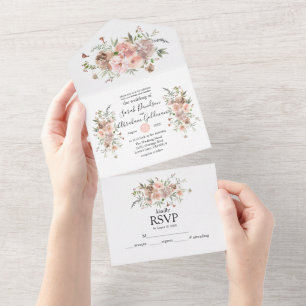 Convites de Casamento Tudo Em Um Rosa Mauve Floral