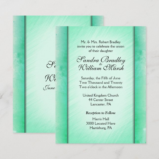 Convites de Casamento Verde de Classe Elegante (Frente/Verso)