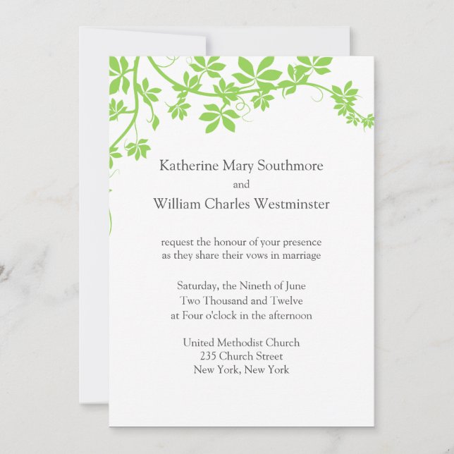 Convites De Casamento Verde E Branco Claro (Frente)