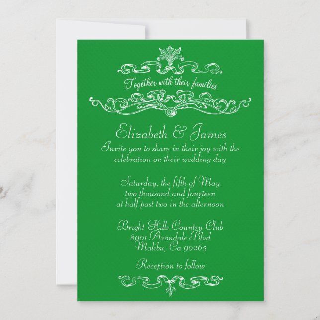 Convites de Casamento Verde Luxo Simples (Frente)