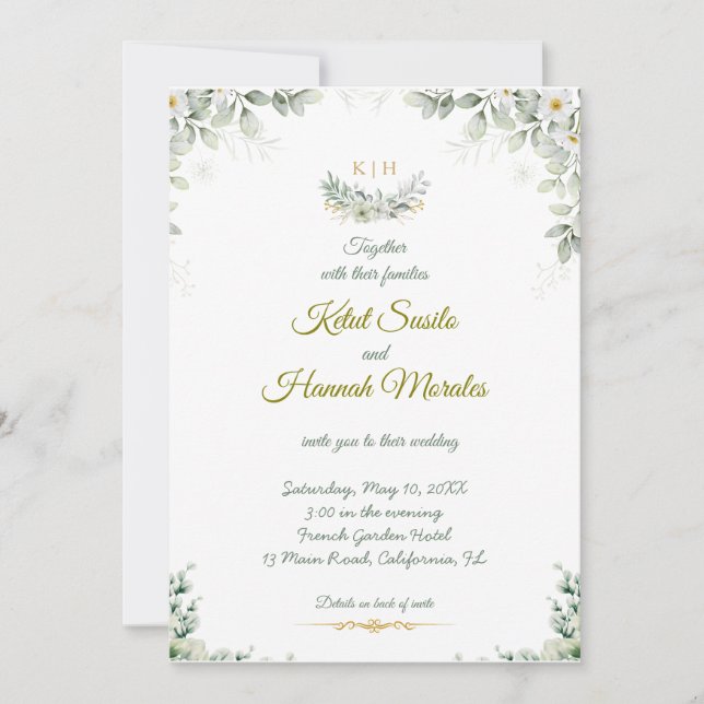 convites de casamento verde sálvia e azul naval (Frente)