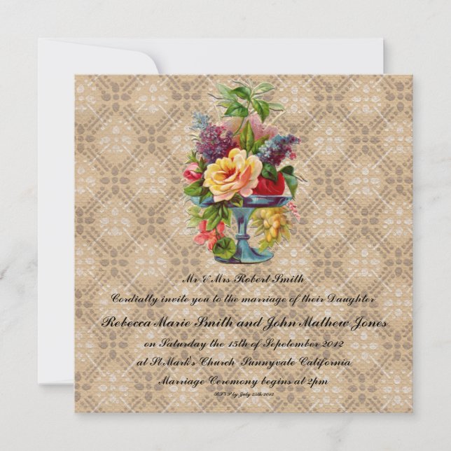 Convites de casamento Vintage floral Embossed (Frente)