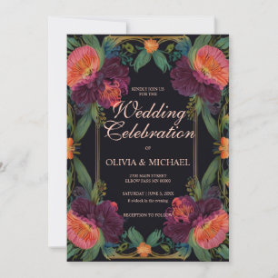 Convites de casamento vintage magenta de pêssego E