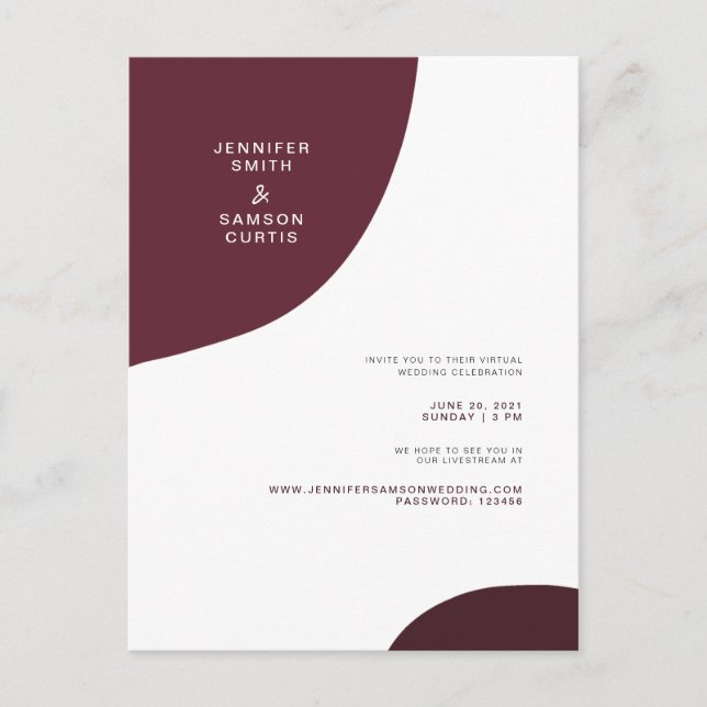 Convites de casamento virtuais Abstrato Burgundy m (Frente)