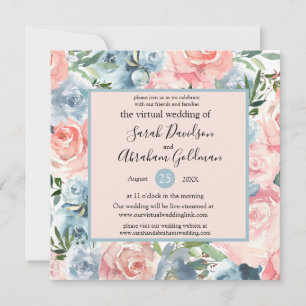 Convites de Casamento Virtuais - Floral Rosa Azul