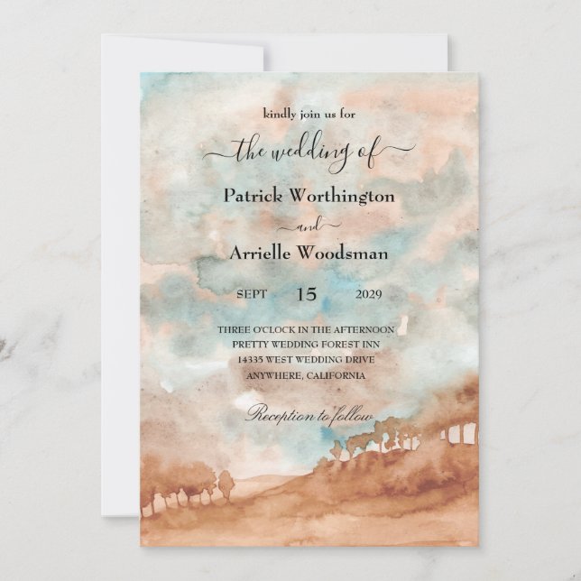 Convites de casamento Watercolor Western (Frente)