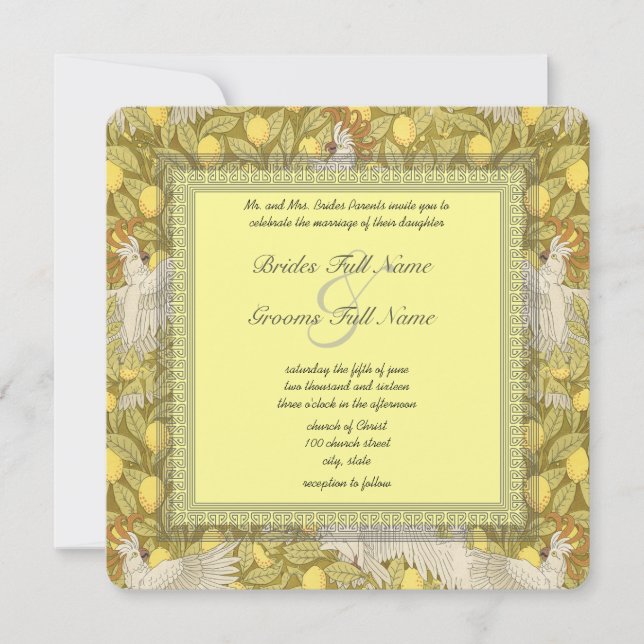 Convites De Casamento Whimsical Cockatoo Art Nouve (Frente)