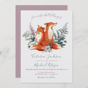 Convites de Casamento Woodland Watercolor Fox