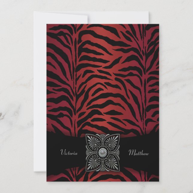 Convites de Casamento Zebra Vermelho e Preto (Frente)