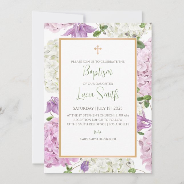 Convites de cerimônia de batismo para meninas (Frente)