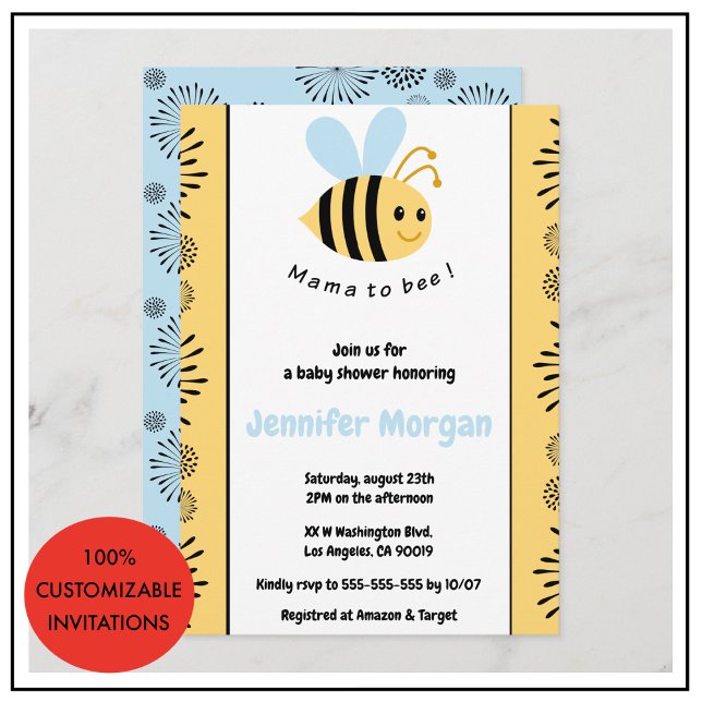 Convites de chá de bebê Abelha mamãe abelha Abelha (Bee baby shower invitations Mommy to bee Bumblebee)
