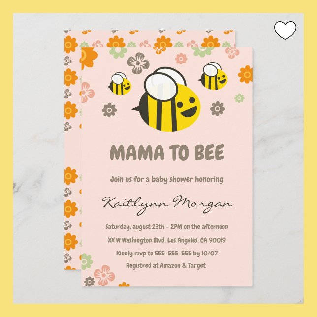 Convites de chá de bebê Abelha mamãe para ser Flor (Criador carregado)