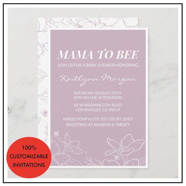 Convites de chá de bebê Bee Elegantes Modernos Flo (Bee baby shower invitations Modern Floral girl)