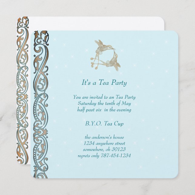 Convites de Chá de Bebê Beija-flor Art Nouveau (Frente/Verso)