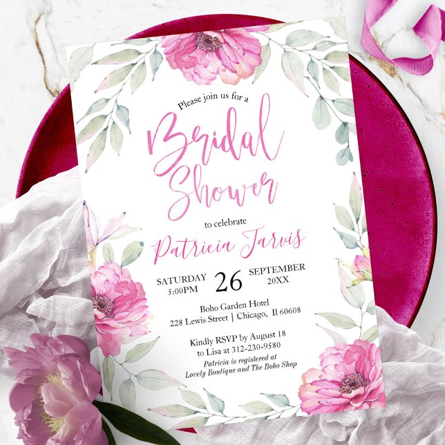 Convites de Chá de Bebê Coroa Floral Rosa (Criador carregado)